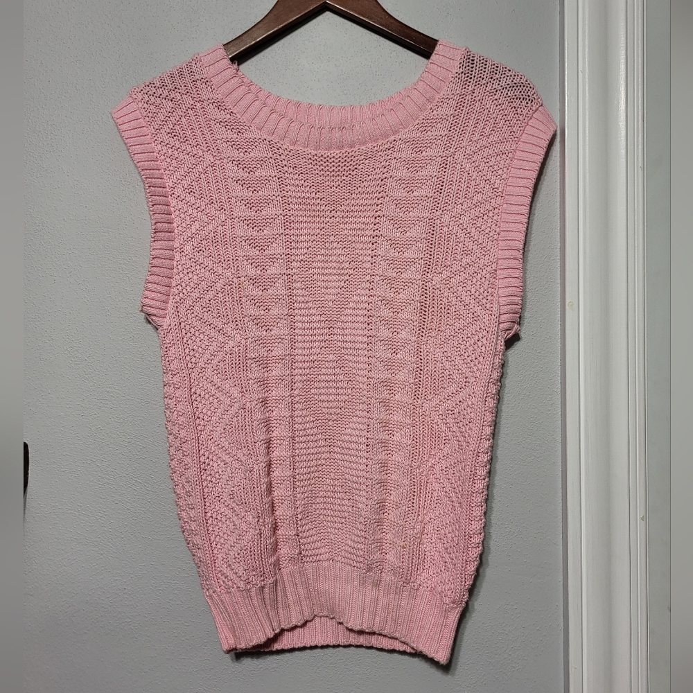Vintage Winona Knits Pink Cotton Knit Preppy Sweater Vest Women's Size Large